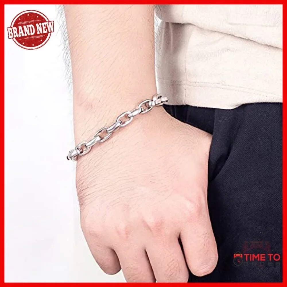 Sterling Silver Rolo Chain Bracelet 8 Inch Punk Unisex Bangle
